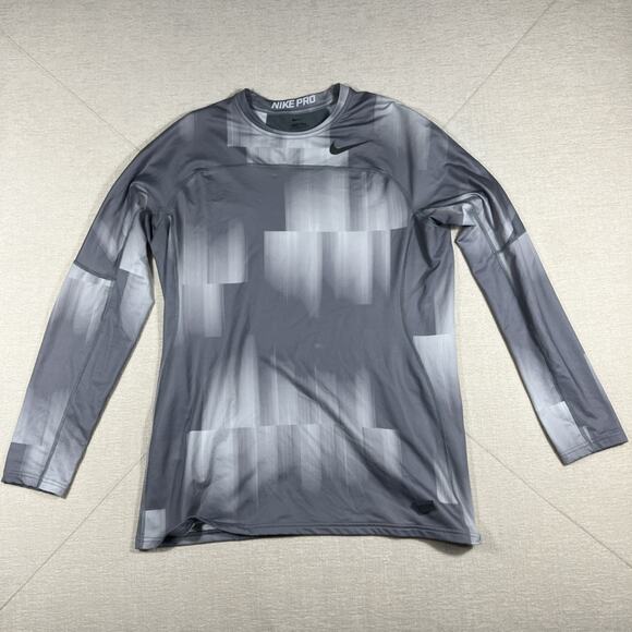 Nike Pro Hyper Warm Fitted Long Sleeve Size Men's Large Digital Print Grey - Picture 1 of 5